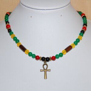 Ankh Cross Necklace,Multicolor Stones Necklace,Key of the Nile,Key of Life